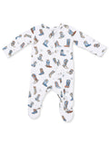 White baby onesie featuring colorful cowboy boots and hats pattern. Ideal for comfy, playful outfits.
