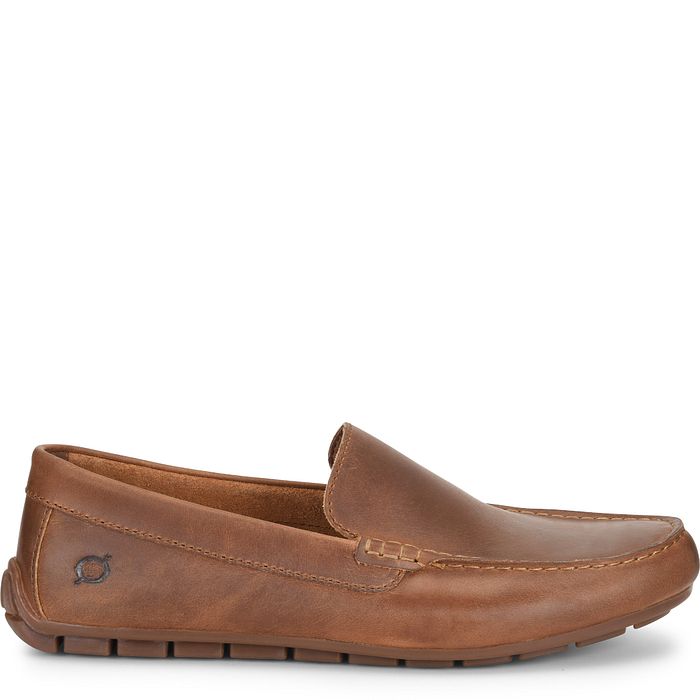 Brown leather loafer shoe on a white background