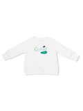 White sweatshirt featuring "G is for golf" design with a golf flag and hole.