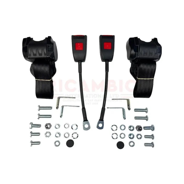 Front Seat Belt Kit Automatic - Classic Fiat 500 126 600 850 900 - Black - Classic Fiat 500 Parts & Spares