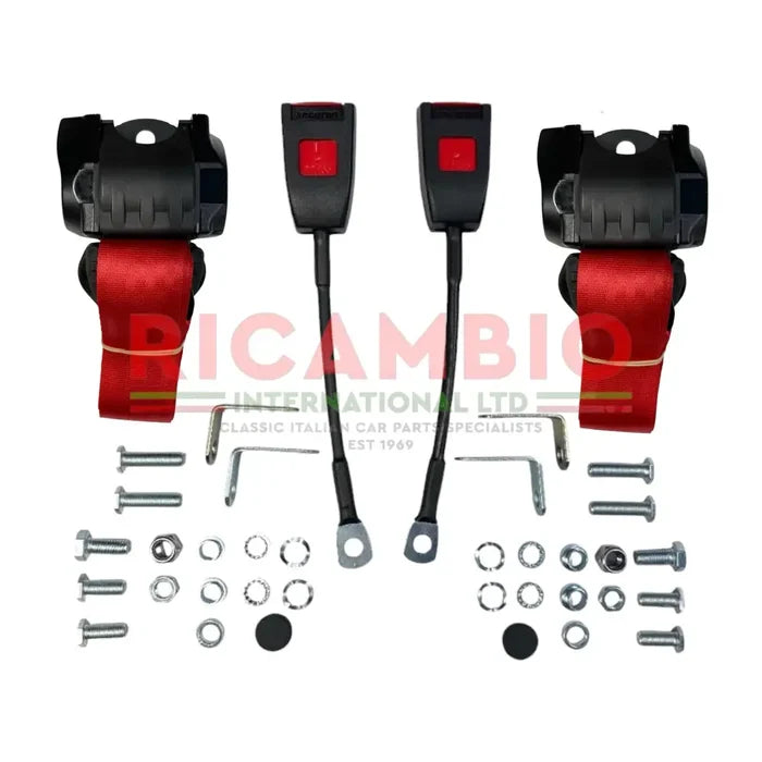 Front Seat Belt Kit Automatic - Classic Fiat 500 126 600 850 900 - Red - Classic Fiat 500 Parts & Spares