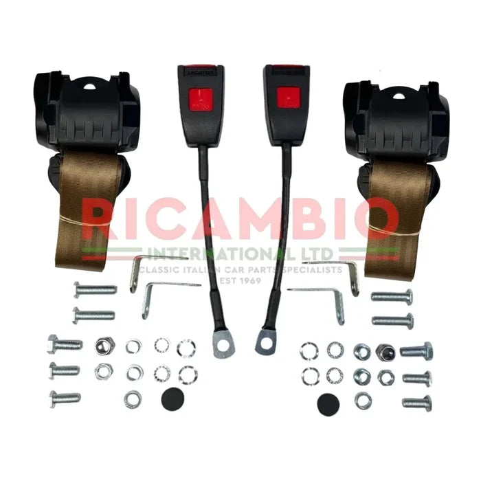 Front Seat Belt Kit Automatic - Classic Fiat 500 126 600 850 900 - Coffee Cream - Classic Fiat 500 Parts & Spares