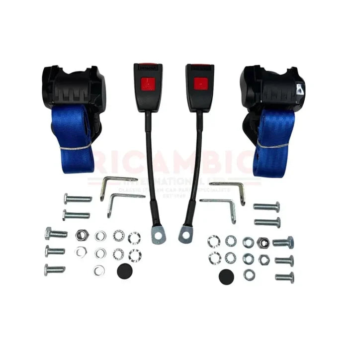 Front Seat Belt Kit Automatic - Classic Fiat 500 126 600 850 900 - Blue - Classic Fiat 500 Parts & Spares