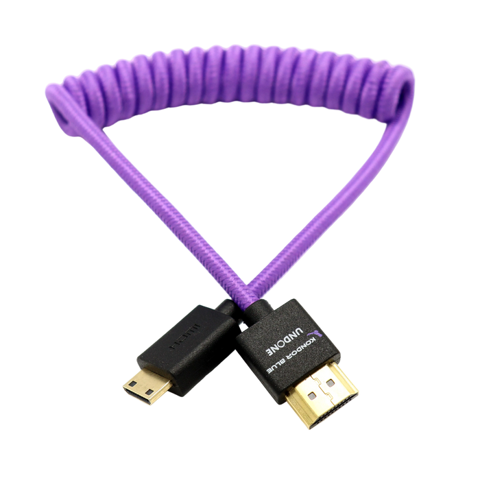 Gerald Undone MK2 Mini HDMI to Full HDMI Cable 12"-24" Coiled (Purple)