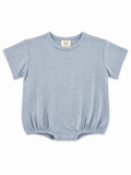Light blue baby bodysuit with short sleeves and elastic around the waist, featuring a sprinkle pattern.