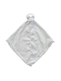 Gray sloth-themed lovey blanket with a round head and playful facial features. Soft and cuddly.