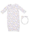 Infant gown and matching headband in floral and deer print, perfect for comfortable baby outfits.