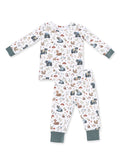 Children's pajama set featuring playful animal and nature designs in soft, breathable fabric. Ideal for cozy sleep.