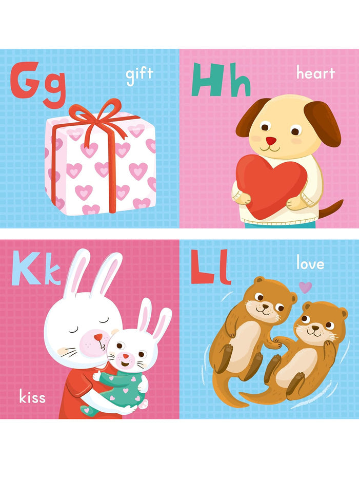 Colorful educational image showcasing letters G, H, K, L with corresponding words and cute animal illustrations.
