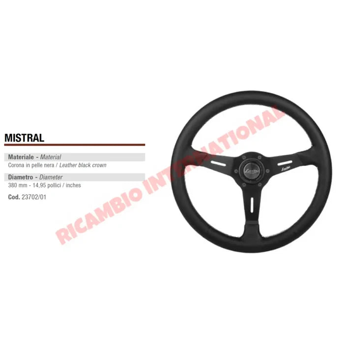 Luisi ’Mistral’ Black Leather Steering Wheel - Fiat Lancia Alfa Romeo - Steering