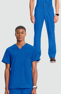 Men's Scrub Set: Stretch V-Neck Scrub Top & Zip Fly 6-Pocket Cargo Scrub Pant