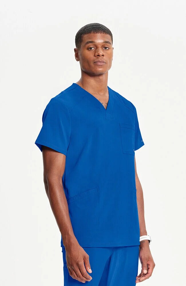 Men's Scrub Set: Stretch V-Neck Scrub Top & Zip Fly 6-Pocket Cargo Scrub Pant