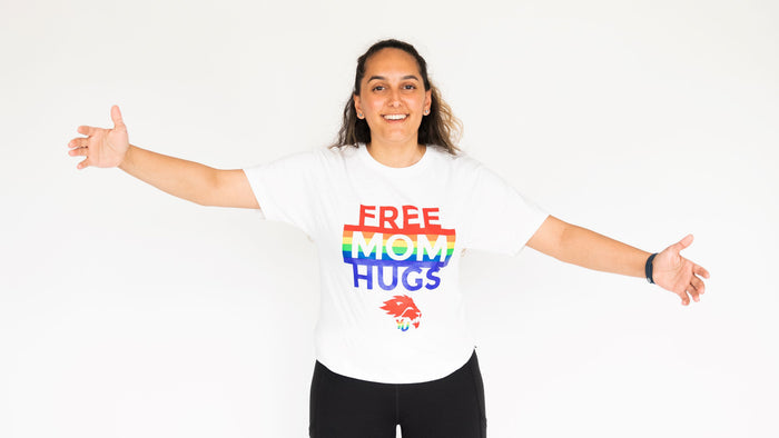 M+O Gold Soft Touch T-Shirt - Free Mom Hugs