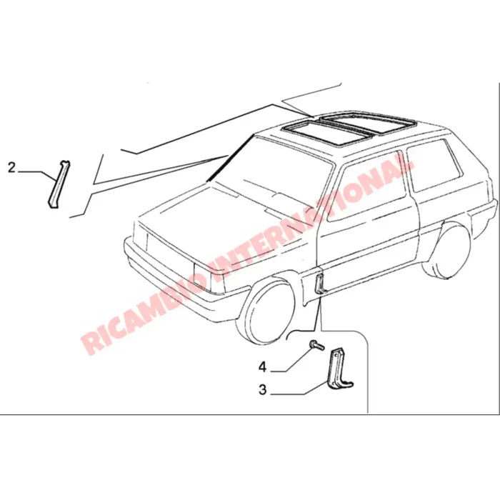 N/S Left Hand Front Carpet Trim & Screws (50mm fitting) - Classic Fiat Panda - Accessories & Interior Parts