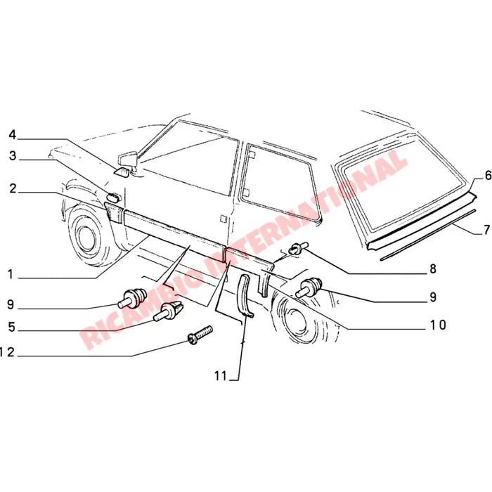 N/S Left Hand Rear Wheel Moulding & Clips - Classic Fiat Panda - Exterior Trim
