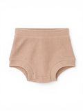 Light pink ribbed baby shorts with a comfortable waistband, designed for warmth and ease of movement.