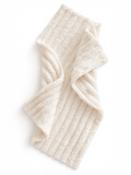 Soft cream-colored fleece scarf with a ribbed texture, elegantly draped.
