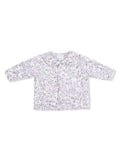Light purple floral button-up baby blouse with a Peter Pan collar and long sleeves.