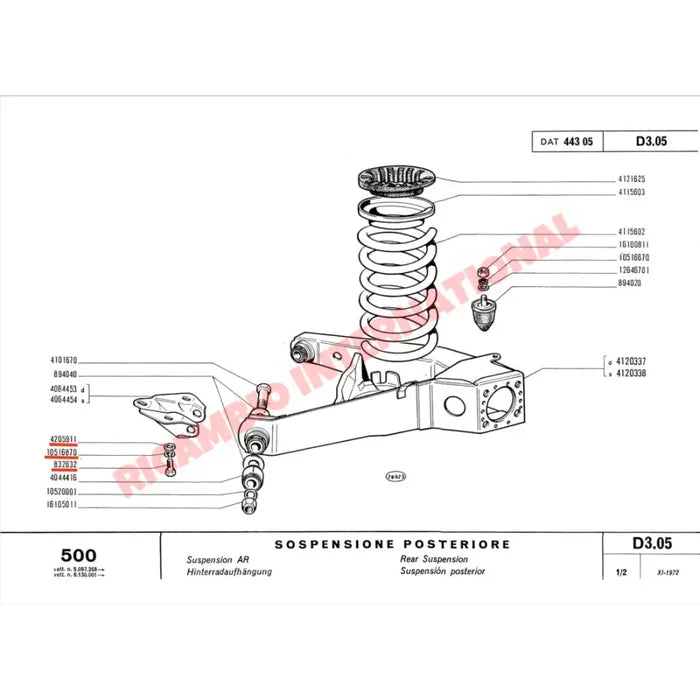 Rear Suspension Arm/A-Frame Bracket Bolt & Washers Kit - Classic Fiat 500 126 600 - Suspension Parts