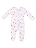 White baby onesie with cupcake prints and zip closure, perfect for infants and toddlers.