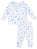 Light blue floral pajama set for children, featuring bows and long sleeves, perfect for bedtime comfort.