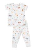 Child's pajamas featuring cute animal illustrations on a light background. Soft, comfy fabric for sleepwear.