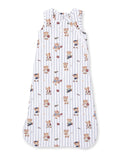 Children's sleep sack featuring playful teddy bears and a striped design, ideal for cozy bedtime.
