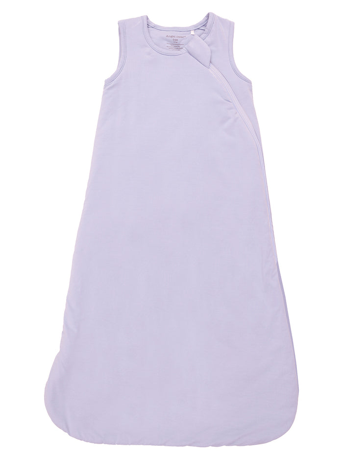 Light purple baby sleep sack with shoulder snaps, designed for comfort and safety during sleep.