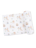 Patterned fabric with cute cartoon animals, including rabbits and chicks, in a playful spring design.