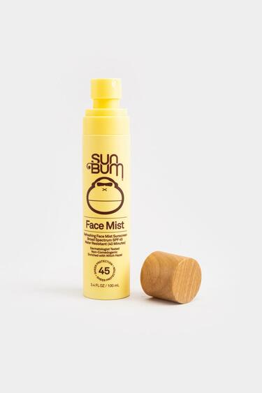 Sun Bum sunscreen spray bottle on a white background