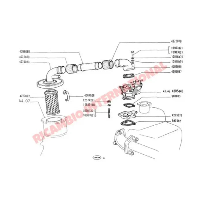 Top Carburettor Black Plastic Elbow & Gasket - Classic Fiat 500 126 - Classic Fiat 500 Parts & Spares