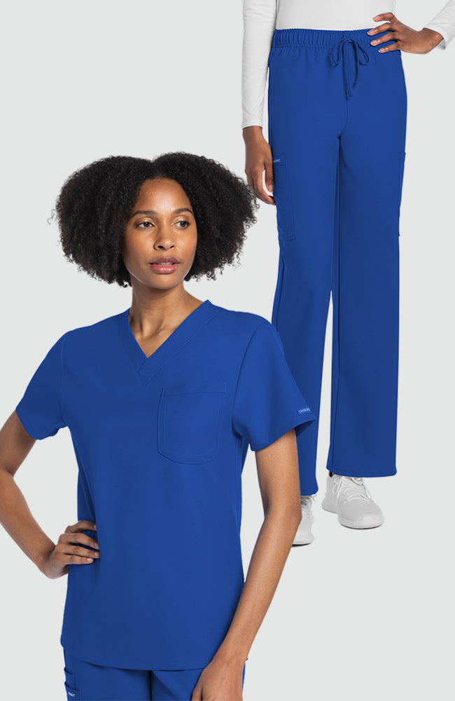 Unisex Scrub Set: V-Neck 1 Pocket Scrub Top & Drawstring 2-Pocket Cargo Scrub Pant