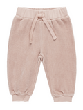Light pink baby sweatpants with an elastic waistband and drawstring detail. Soft, comfortable fabric for infants.