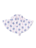 Floral-patterned sun hat with pink stripes, designed for outdoor sun protection and style.