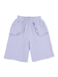 Light purple, ruffled shorts with two pockets, suitable for casual wear. Ideal for warm weather comfort.