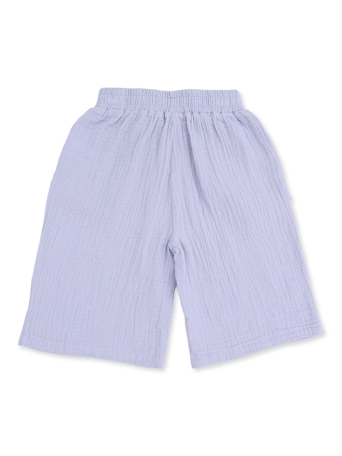 Light purple cotton shorts with an elastic waistband, laid flat against a white background.