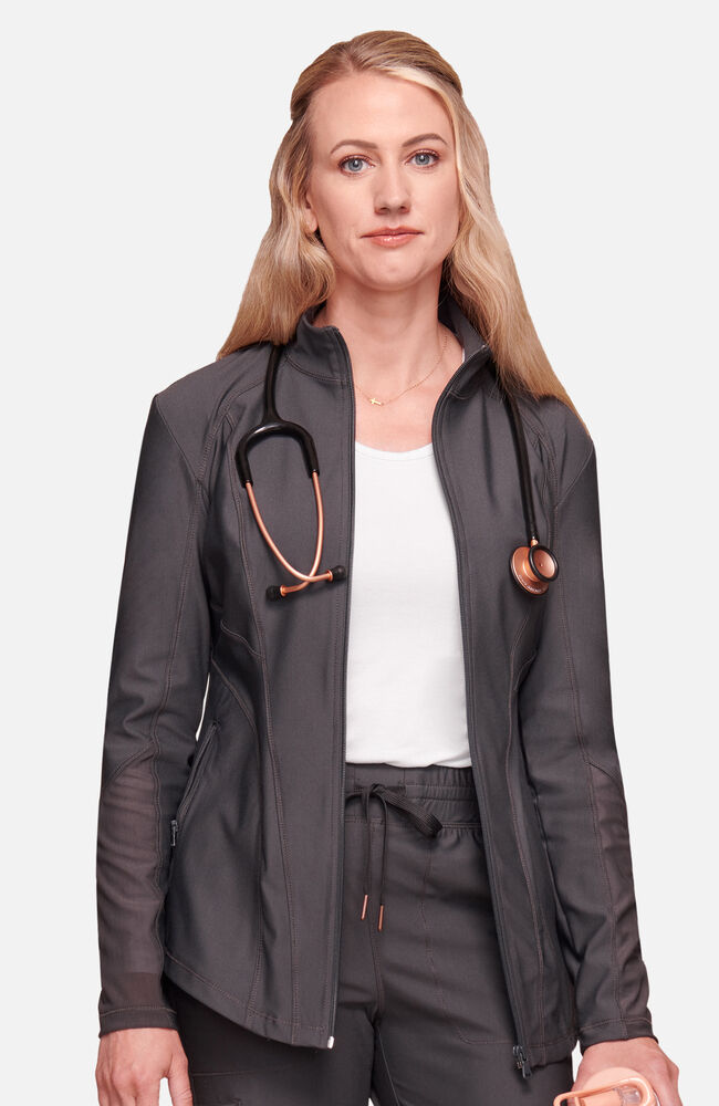 Women's Mesh Panel Zip Front Scrub Jacket