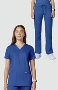 Women's Scrub Set: 3-Pocket V-Neck Stretch Scrub Top & Drawstring Flare Scrub Pant