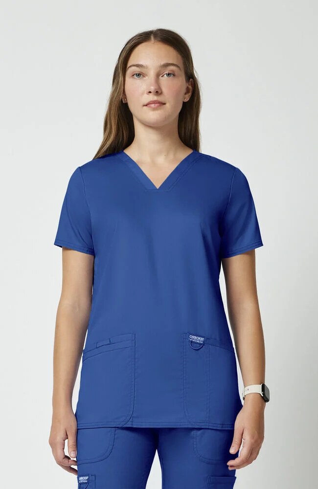 Women's Scrub Set: 3-Pocket V-Neck Stretch Scrub Top & Drawstring Flare Scrub Pant
