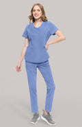 Women's Scrub Set: Layered V-Neck Top & Drawstring Straight Leg Pant