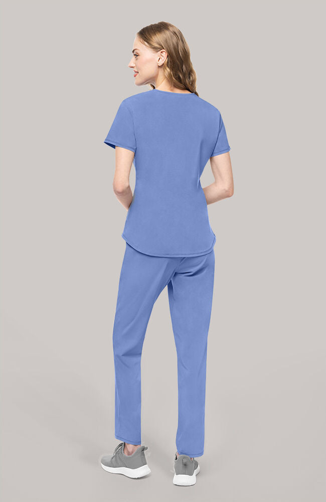 Women's Scrub Set: Layered V-Neck Top & Drawstring Straight Leg Pant