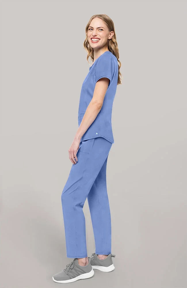 Women's Scrub Set: Layered V-Neck Top & Drawstring Straight Leg Pant