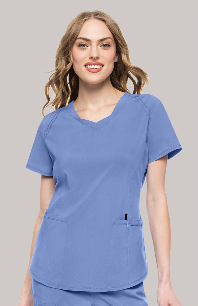Women's Scrub Set: Layered V-Neck Top & Drawstring Straight Leg Pant