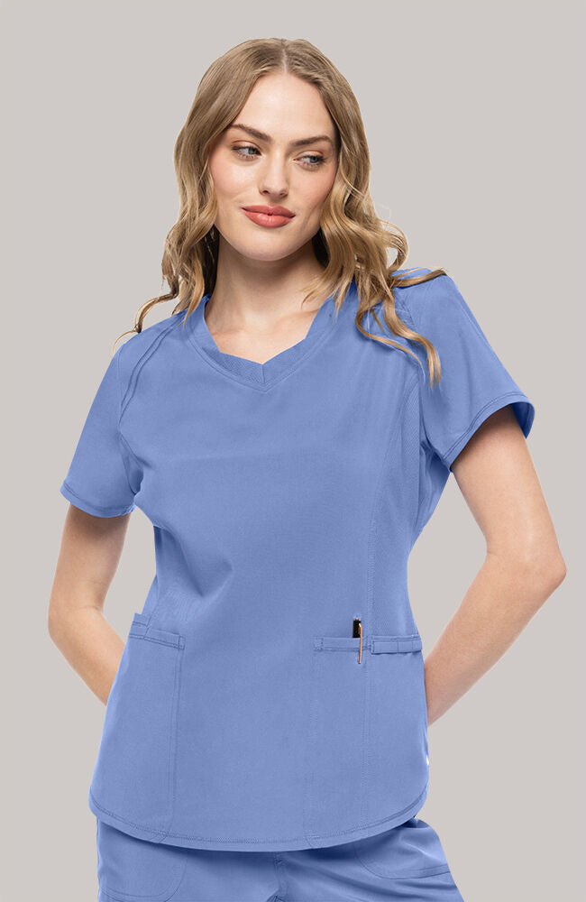 Women's Scrub Set: Layered V-Neck Top & Mid Rise Pull On Jogger Pant