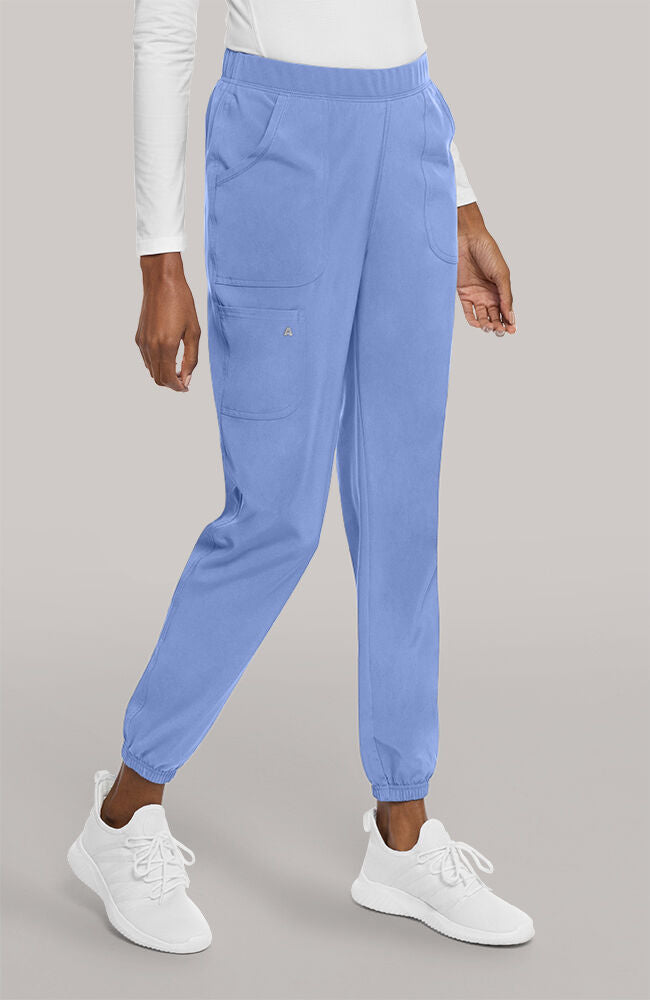 Women's Scrub Set: Layered V-Neck Top & Mid Rise Pull On Jogger Pant