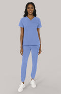 Women's Scrub Set: Notch V-Neck Tuck In Top & Mid Rise Pull On Jogger Pant