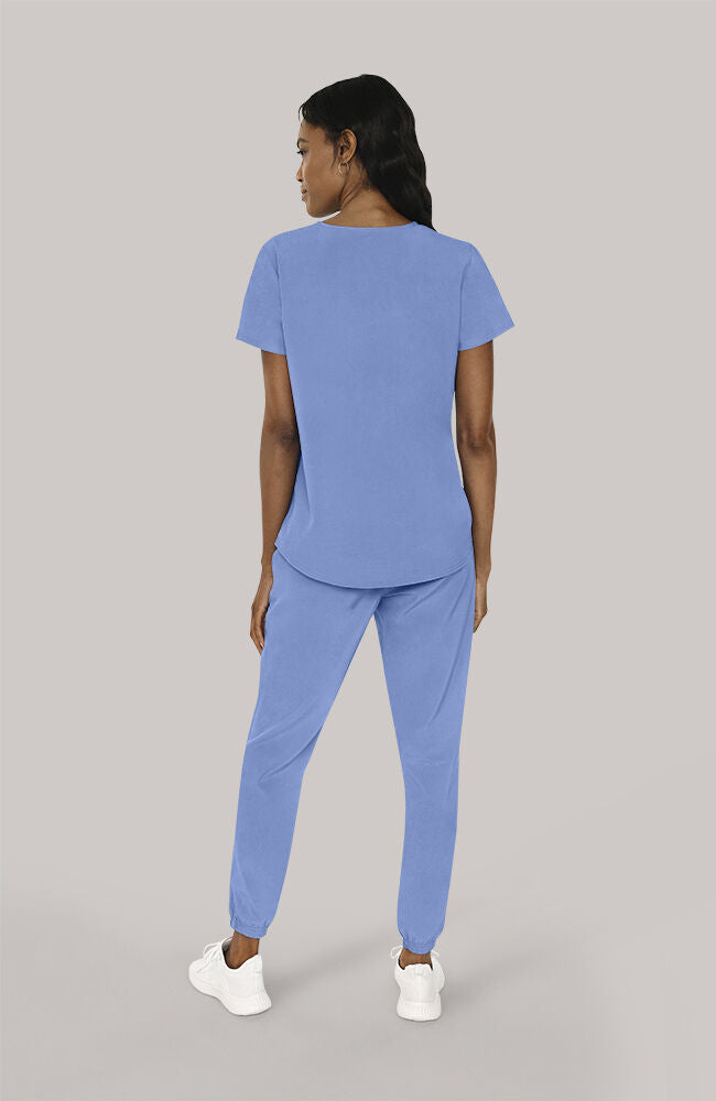 Women's Scrub Set: Notch V-Neck Tuck In Top & Mid Rise Pull On Jogger Pant