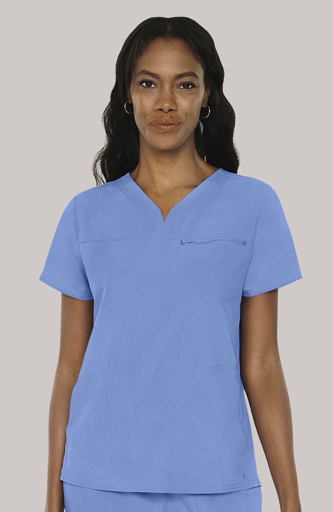 Women's Scrub Set: Notch V-Neck Tuck In Top & Mid Rise Pull On Jogger Pant
