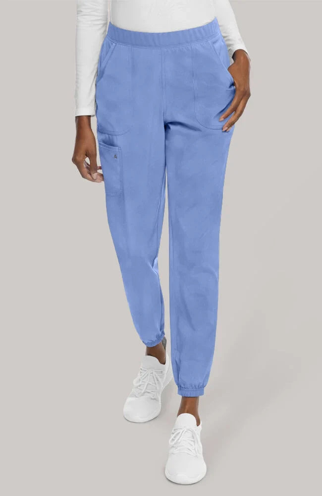 Women's Scrub Set: Notch V-Neck Tuck In Top & Mid Rise Pull On Jogger Pant