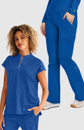 Women's Scrub Set: Sandy Zip Mandarin Collar Top & Joelle Flare Leg Pant